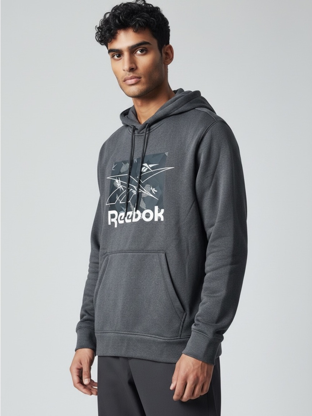 Reebok Men's Dark Gray Graphic Pullover Hoodie